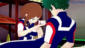 ochako uraraka and izuku midoriya have intense sex in this my hero academia hentai scene.