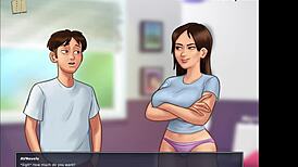 In Summertime Saga episode 206, the story unfolds with cartoon characters in hentai style