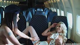 Stunning hostesses squirt together