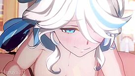 Aether and Furina's Intense Cowgirl Creampie in Anime Style