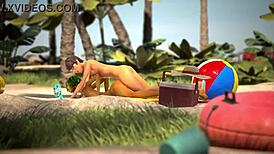 Watch the oily babe get pounded at the beach!