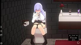 some fun with a cute doll on sofa and toilet room