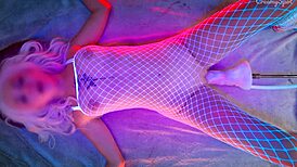 Hot blonde in white stockings moans, I'm drowning in cum with this huge cock orgasm!