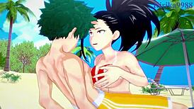 Momo Yaoyorozu and Kyoka Jiro with Izuku Midoriya in intense hentai sex from My Hero Academia