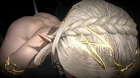 Curvy blonde elf girl sucks cock in the dark forest