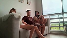estamos aburridos de tv, so my stepsisters jerk me off for sex