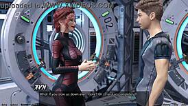 Stranded in space holding hands with asian scientist milf