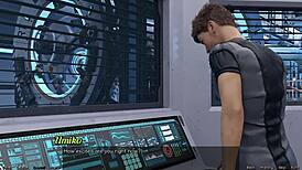 Stranded in space holding hands with asian scientist milf