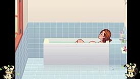 Wow, In This Hentai Game, She's Giving Blowjobs In The Bath!