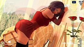 Anime redhead gets naked in public office for photo hunt gameplay