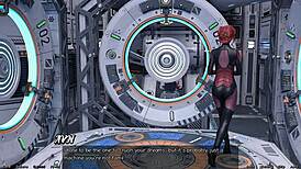 Stranded in space holding hands with asian scientist milf