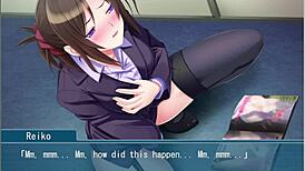 The cute teacher with glasses hides her lust while bound and masturbating.