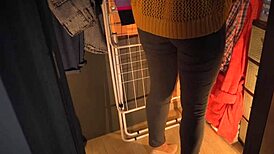 hot secretary teases ass in tight jeans with visible panty