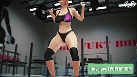 Blonde Anime Girl Working Out Clothed in Gym