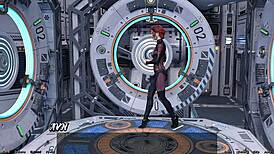 Stranded in space holding hands with asian scientist milf