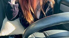 Artemisia Love flashes big tits during solo car ride