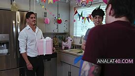 Bold birthday step family bum rush with blowjobs and fucking.