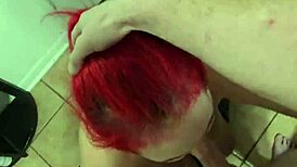 Amber gets on her knees to suck daddy's cock in homemade fun