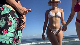 Two Unknown Girls Watch Me Masturbate on Beach and Join for a Handjob