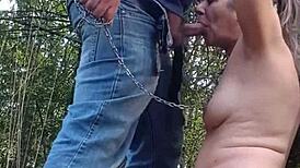 Slave girl exposed in forest for humiliating doggystyle action.