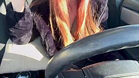 Artemisia Love flashes big tits during solo car ride