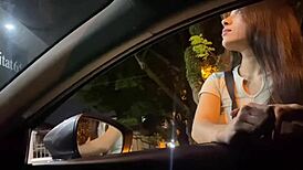 She sucks a stranger's cock in the car on the road