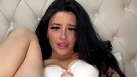 Teen American exchange student tries solo play on webcam. She’s wild with toys!