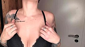 european girl gives hot footjob while naked, then more with wet pussy and pierced nipples