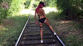 Wow! Pink-Haired Babe Sucks and Fucks Hard on Public Train!