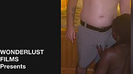 horny black model gagged and handcuffed rides dick while playing with tight pussy