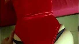 French Amateur In Red Satin Body Suit Bent Over For Pussy Fucking And Dirty Talk
