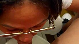 Friend's Mom Catches Me with Her Thong, Sucks Me Off. Wild Blowjob Ends with Mouth Finish!