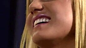 Tanned Blonde Bombshell with Pierced Tits Cheats for Massive Facial Cumshot