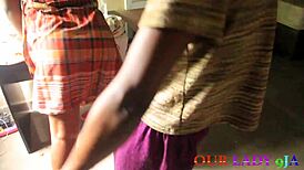 Ebony with big black ass gets her pussy fingered by movie director until wet, then pussyfucked in oiled ass doggystyle.