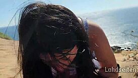 Teen swallows cum outdoors while deepthroating, guess the spot