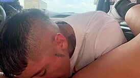 Stranger convinces Asian babe to fuck in public car