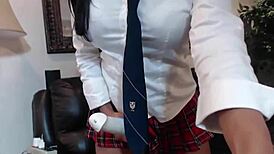 Sexy maxine x in a college skirt spreads her legs