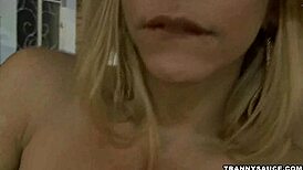 foxy blonde shemale hottie stroking her schlong, wanna see more?