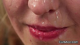 naughty babe swallows every drop of jizz after wild blowbang