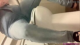 Curvy goddess pees in bathroom toilet for you, hot and homemade