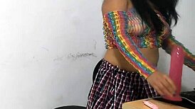 submissive woman with big ass rides pink dildo in her pussy on camera