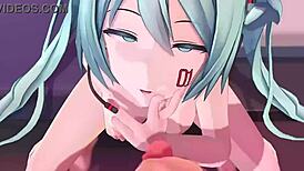 hatsune miku gives a pov blowjob in this hentai anime scene, focusing on her skills and the intimate close-up
