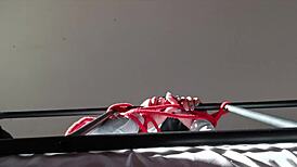 i’m bound and hooded, gagging on cock with spit everywhere