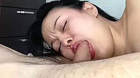 intriguing close-up slow motion blowjob on big cock pov