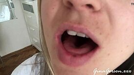 tongue saliva throat fetish gets wild with this skinny blonde teen amateur.