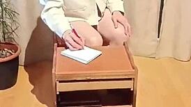 fucking my teacher in class when no one's around, doggystyle with choking and anal?