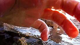 Chubby redhead BBW with hairy bush and big ass goes nude in public.