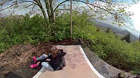 Perfect teen Lili Charmelle rides hard outdoors