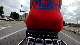 Motorcycle GoPro captures big ass flashing in part 1 outdoor ride