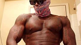 Hallelujah Johnson worships BBC in solo masturbation, dominated by muscular maledom